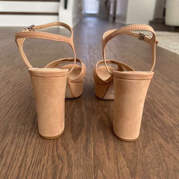 Schutz Keefa Platform High Heeled Chunky Sandal Peep Toe Honey Beige Nubuck Sz 9 - Picture 6 of 8